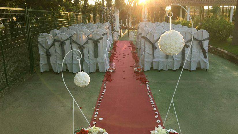 camino de flores para el eventos de boda, hacienda romero
